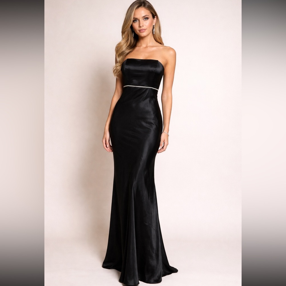 Vtg 90s Y2k Cache Black Maxi Dress Lace Up Back Formal Prom Special Occasion